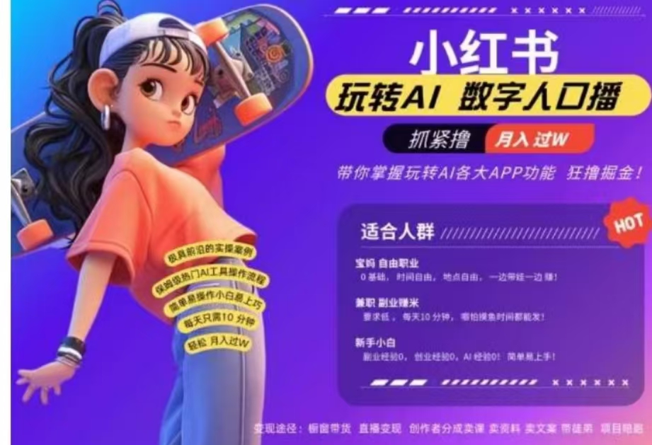 小红书数字人暴力起号,AI改写文案,流量火爆月入破W轻松拿捏,再也不用费劲录口播轻创网-网创项目资源站-副业项目-创业项目-搞钱项目轻创网