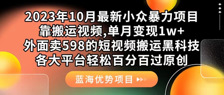 外面卖598的10月最新短视频搬运黑科技，各大平台百分百过原创 靠搬运月入1w轻创网-网创项目资源站-副业项目-创业项目-搞钱项目轻创网