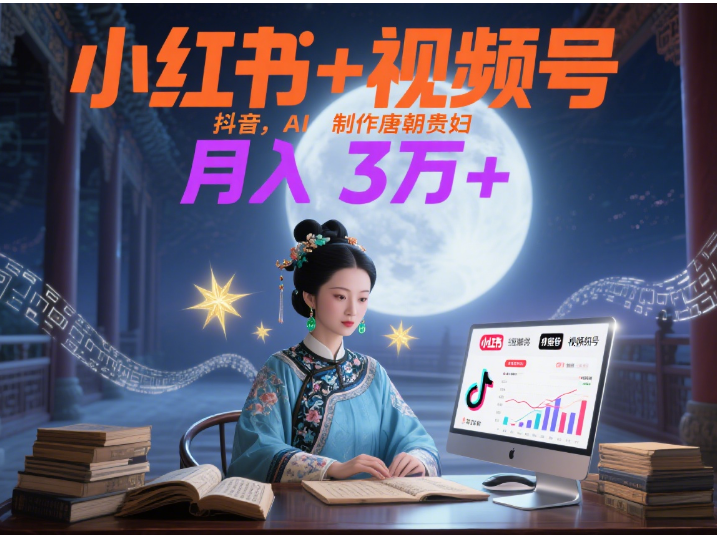 小红书+视频号+抖音，AI轻松制作唐朝贵妇IP，毒鸡汤、励志、减肥瘦身、养生赛道轻松切入，每天30分钟，轻松产出N条，月入3万+ 轻创网-网创项目资源站-副业项目-创业项目-搞钱项目轻创网