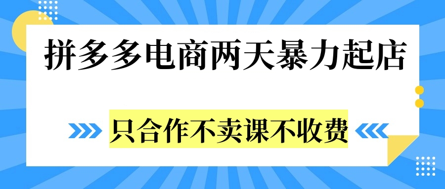 拼多多两天暴力起店，只合作不卖课不收费轻创网-网创项目资源站-副业项目-创业项目-搞钱项目轻创网