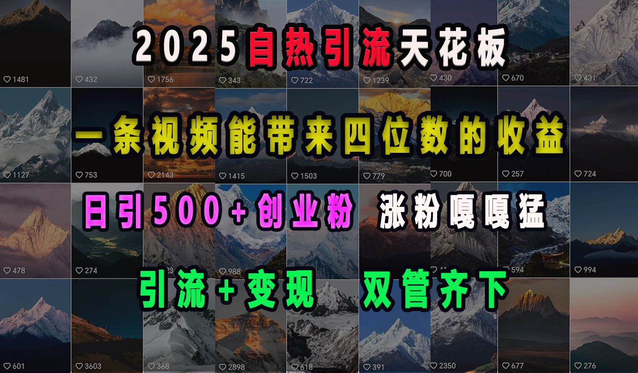 2025自热引流天花板，一条视频能带来四位数的收益，引流+变现双管齐下，日引500+创业粉，涨粉嘎嘎猛轻创网-网创项目资源站-副业项目-创业项目-搞钱项目轻创网