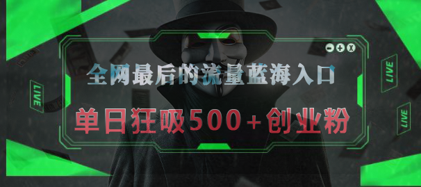 全网最后的流量蓝海入口，半小时引流50+创业粉，单日狂吸500+创业粉轻创网-网创项目资源站-副业项目-创业项目-搞钱项目轻创网