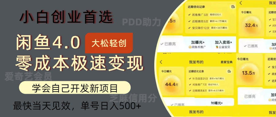 闲鱼0成本极速变现项目，多种变现方式，单号日入500+最新玩法轻创网-网创项目资源站-副业项目-创业项目-搞钱项目轻创网