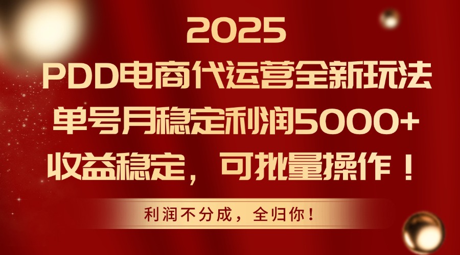 2025 PDD电商代运营全新玩法，单号月稳定利润5000+，收益稳定，可批量操作！轻创网-网创项目资源站-副业项目-创业项目-搞钱项目轻创网