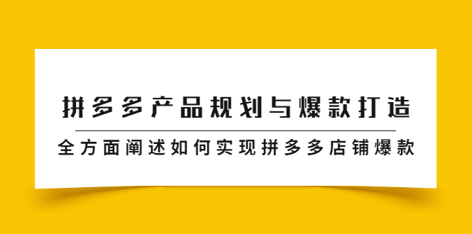 拼多多产品规划与爆款打造，全方面阐述如何实现拼多多店铺爆款轻创网-网创项目资源站-副业项目-创业项目-搞钱项目轻创网