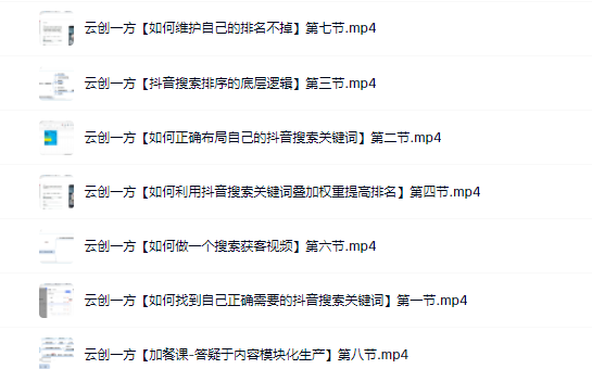 云创一方2022抖音SEO系列课程，教你如何快速上抖音搜索排名第一轻创网-网创项目资源站-副业项目-创业项目-搞钱项目轻创网