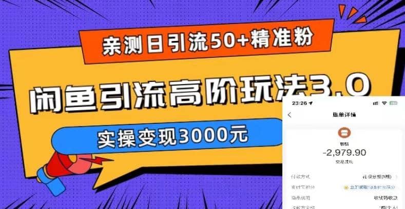 实测日引50+精准粉，闲鱼引流高阶玩法3.0，实操变现3000元轻创网-网创项目资源站-副业项目-创业项目-搞钱项目轻创网