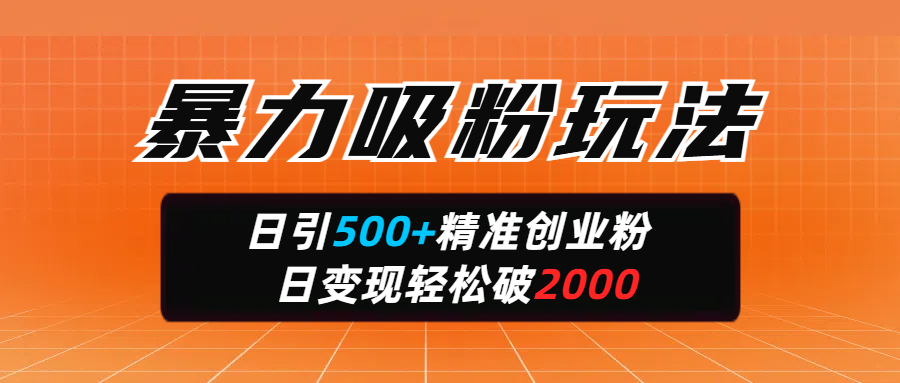 暴力吸粉玩法，日引500+精准创业粉，日变现轻松破2000轻创网-网创项目资源站-副业项目-创业项目-搞钱项目轻创网