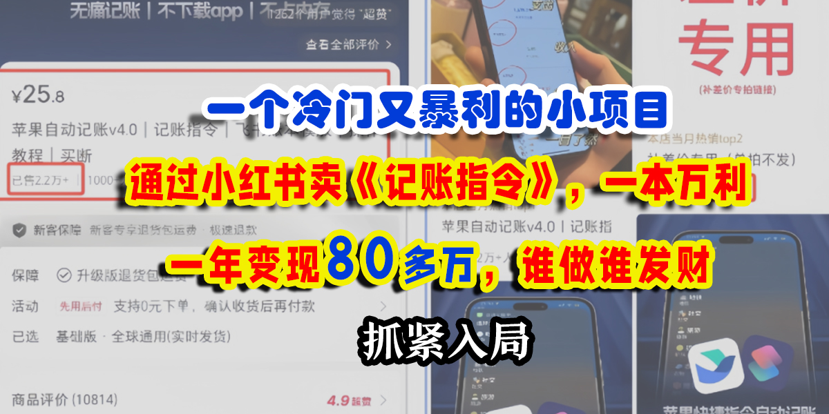 一个冷门又暴利的小项目，通过小红书卖《记账指令》，一本万利，一年变现80多万，谁做谁发财轻创网-网创项目资源站-副业项目-创业项目-搞钱项目轻创网