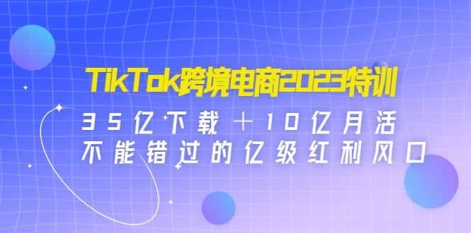 TikTok跨境电商2023特训：35亿下载＋10亿月活，不能错过的亿级红利风口轻创网-网创项目资源站-副业项目-创业项目-搞钱项目轻创网