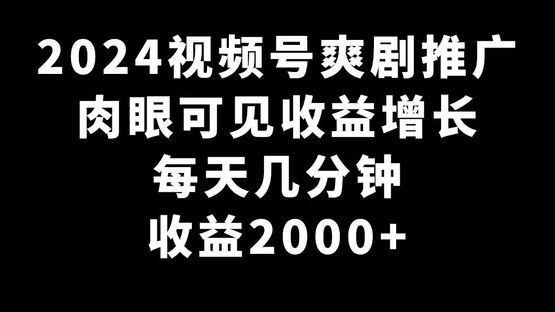 2024视频号爽剧推广,肉眼可见的收益增长,每天几分钟收益2000+轻创网-网创项目资源站-副业项目-创业项目-搞钱项目轻创网