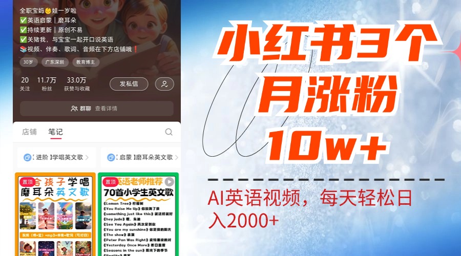 小红书三个月涨粉10W！AI英语视频0成本制作，每天轻松日入2000+轻创网-网创项目资源站-副业项目-创业项目-搞钱项目轻创网