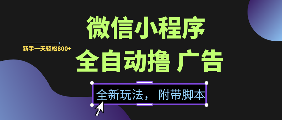 微信小程序挂机撸广告，全新玩法，新手一天轻松800+【附带脚本】轻创网-网创项目资源站-副业项目-创业项目-搞钱项目轻创网