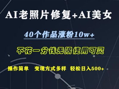 AI老照片修复+AI美女玩发  40个作品涨粉10w+  不花一分钱使用可灵  操作简单  变现方式多样话   轻松日去500+轻创网-网创项目资源站-副业项目-创业项目-搞钱项目轻创网