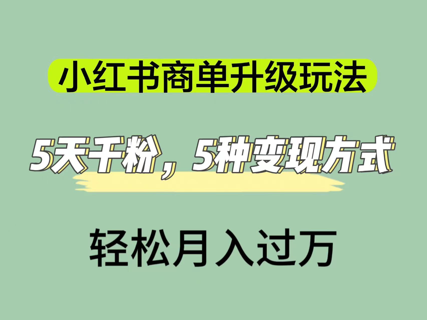小红书商单升级玩法，5天千粉，5种变现渠道，轻松月入1万+轻创网-网创项目资源站-副业项目-创业项目-搞钱项目轻创网