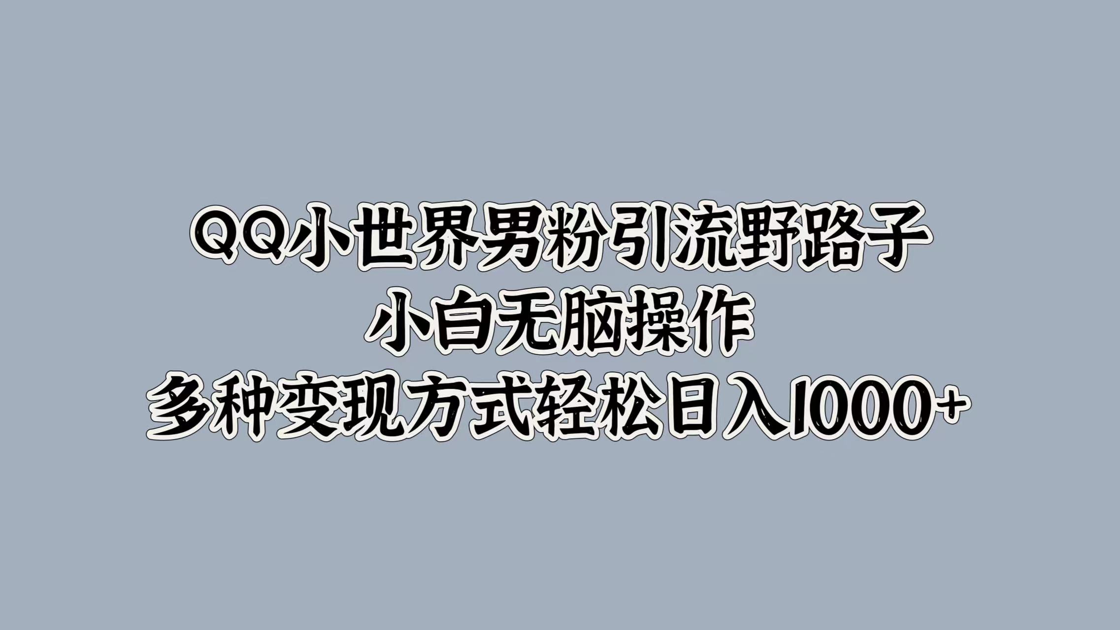 QQ小世界男粉引流野路子，小白无脑操作，多种变现方式轻松日入1000+轻创网-网创项目资源站-副业项目-创业项目-搞钱项目轻创网