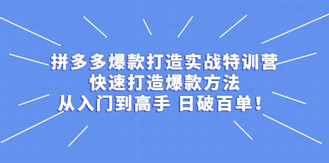拼多多爆款打造实战特训营：快速打造爆款方法，从入门到高手 日破百单轻创网-网创项目资源站-副业项目-创业项目-搞钱项目轻创网