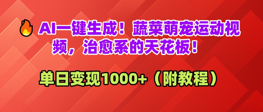 AI一键生成！蔬菜萌宠运动视频，治愈系的天花板！单日变现1000+（附教程）轻创网-网创项目资源站-副业项目-创业项目-搞钱项目轻创网