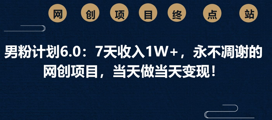 男粉计划6.0：7天收入1W+，永不凋谢的网创项目，当天做当天变现！轻创网-网创项目资源站-副业项目-创业项目-搞钱项目轻创网