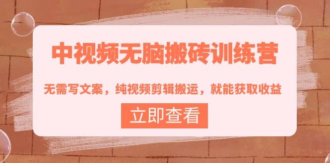 中视频无脑搬砖训练营：无需写文案，纯视频剪辑搬运，就能获取收益轻创网-网创项目资源站-副业项目-创业项目-搞钱项目轻创网