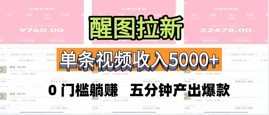 醒图拉新，0 门槛躺赚，五分钟产出爆款，单条视频收入5000+轻创网-网创项目资源站-副业项目-创业项目-搞钱项目轻创网