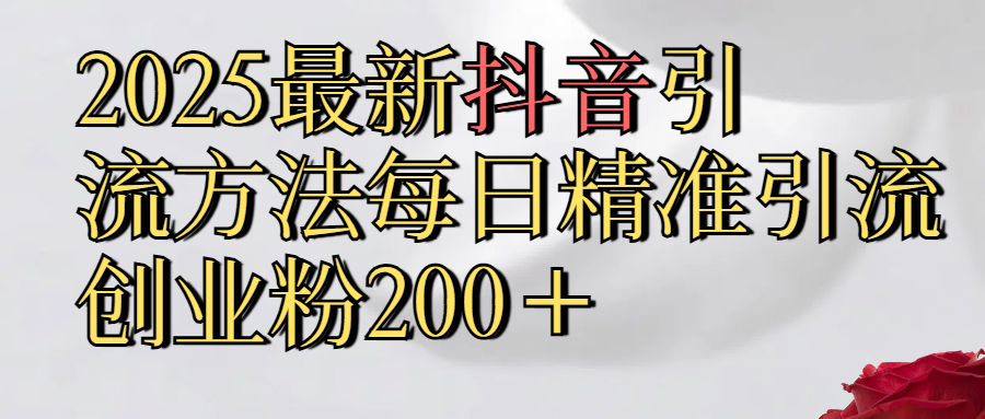 2025最新,抖音引流,方法每日精准引流创业粉300＋轻创网-网创项目资源站-副业项目-创业项目-搞钱项目轻创网