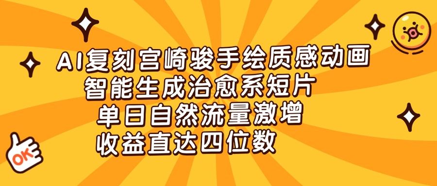 AI复刻宫崎骏手绘质感动画，智能生成治愈系短片，单日自然流量激增，收益直达四位数轻创网-网创项目资源站-副业项目-创业项目-搞钱项目轻创网