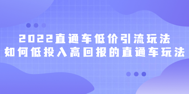 2022直通车低价引流玩法，教大家如何低投入高回报的直通车玩法轻创网-网创项目资源站-副业项目-创业项目-搞钱项目轻创网