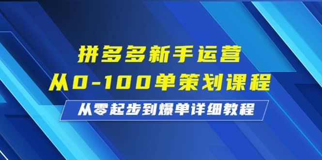 拼多多新手运营从0-100单策划课程，从零起步到爆单详细教程轻创网-网创项目资源站-副业项目-创业项目-搞钱项目轻创网