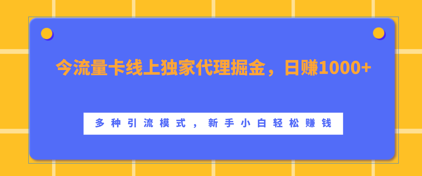 流量卡线上独家代理掘金，日赚1000+ ，多种引流模式，新手小白轻松赚钱轻创网-网创项目资源站-副业项目-创业项目-搞钱项目轻创网