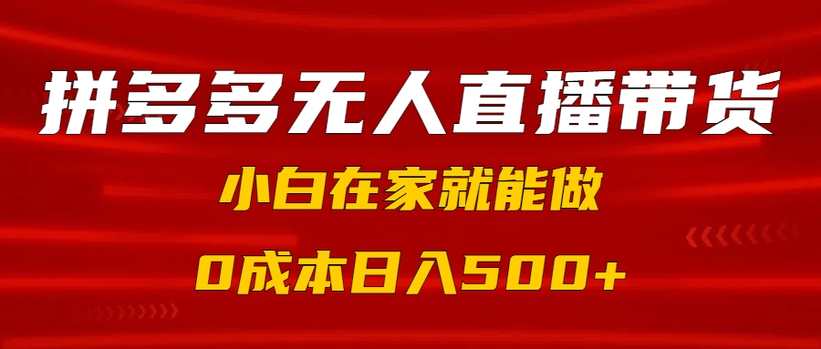 拼多多无人直播带货，小白在家就能做，0成本日入500+轻创网-网创项目资源站-副业项目-创业项目-搞钱项目轻创网