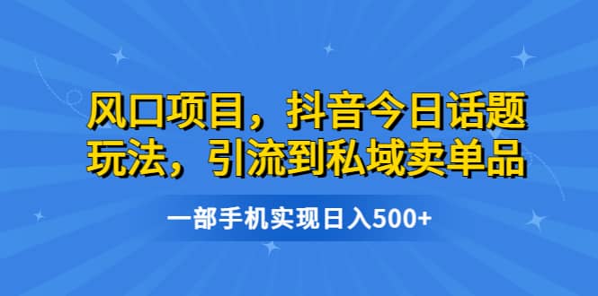 风口项目，抖音今日话题玩法，引流到私域卖单品，一部手机实现日入500+轻创网-网创项目资源站-副业项目-创业项目-搞钱项目轻创网