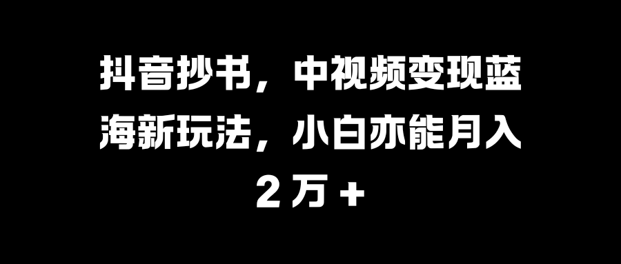 抖音抄书，中视频变现蓝海新玩法，小白亦能月入 2 万 +轻创网-网创项目资源站-副业项目-创业项目-搞钱项目轻创网