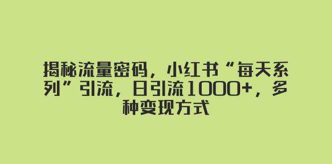 揭秘流量密码，小红书“每天系列”引流，日引流1000+，多种变现方式轻创网-网创项目资源站-副业项目-创业项目-搞钱项目轻创网