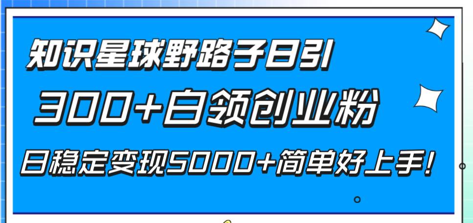 知识星球野路子日引300+白领创业粉，日稳定变现5000+简单好上手！轻创网-网创项目资源站-副业项目-创业项目-搞钱项目轻创网