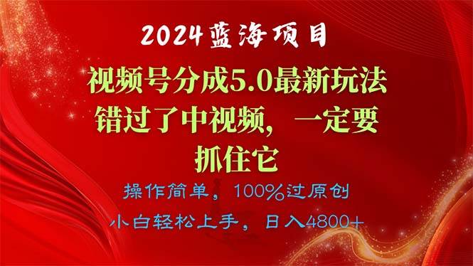 2024蓝海项目，视频号分成计划5.0最新玩法，错过了中视频，一定要抓住…轻创网-网创项目资源站-副业项目-创业项目-搞钱项目轻创网
