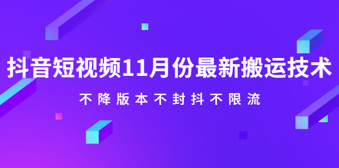 抖音短视频11月份最新搬运技术，不降版本不封抖不限流！【视频课程】轻创网-网创项目资源站-副业项目-创业项目-搞钱项目轻创网