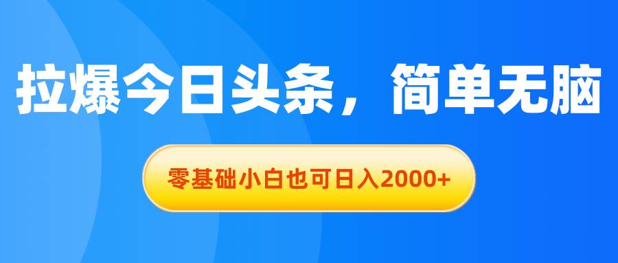 拉爆今日头条，简单无脑，零基础小白也可日入2000+轻创网-网创项目资源站-副业项目-创业项目-搞钱项目轻创网