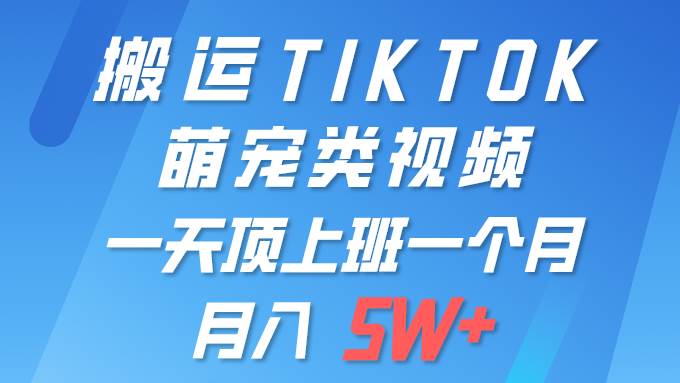 一键搬运TIKTOK萌宠类视频 一部手机即可操作 所有平台均可发布 轻松月入5W+轻创网-网创项目资源站-副业项目-创业项目-搞钱项目轻创网