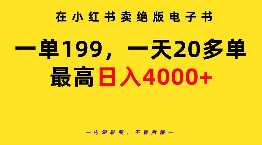 在小红书卖绝版电子书，一单199 一天最多搞20多单，最高日入4000+教程+资料轻创网-网创项目资源站-副业项目-创业项目-搞钱项目轻创网