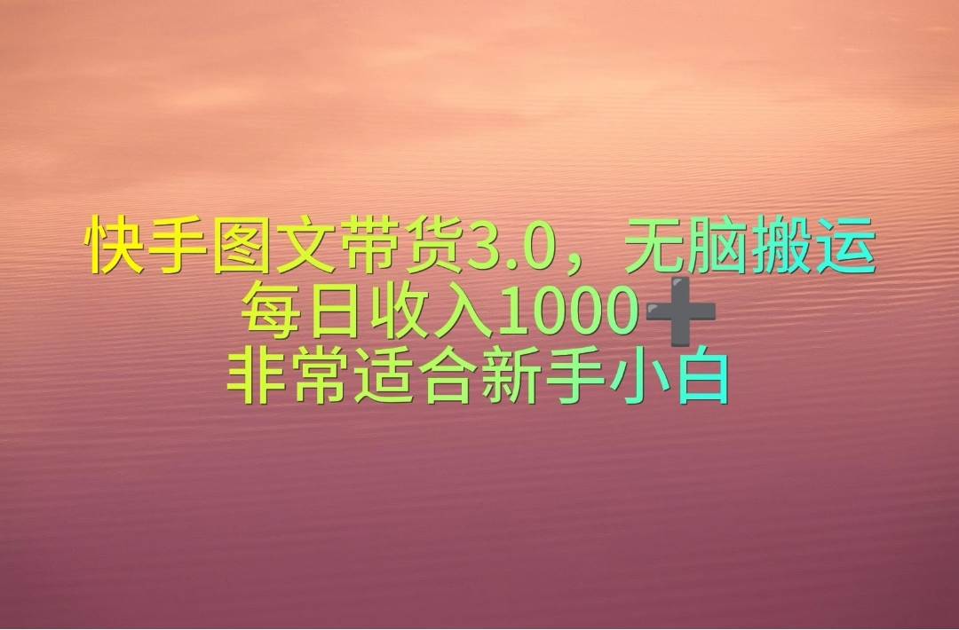 快手图文带货3.0，无脑搬运，每日收入1000＋，非常适合新手小白轻创网-网创项目资源站-副业项目-创业项目-搞钱项目轻创网