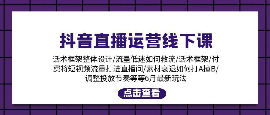 抖音直播运营线下课：话术框架/付费流量直播间/素材A撞B/等6月新玩法轻创网-网创项目资源站-副业项目-创业项目-搞钱项目轻创网