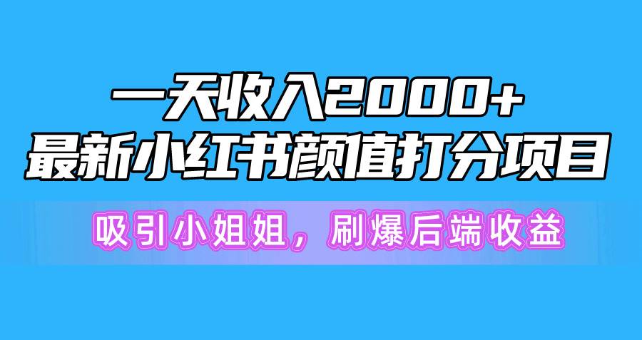 一天收入2000+，最新小红书颜值打分项目，吸引小姐姐，刷爆后端收益轻创网-网创项目资源站-副业项目-创业项目-搞钱项目轻创网