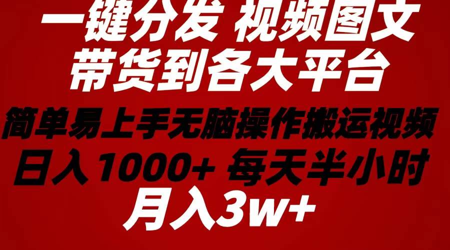 2024年 一键分发带货图文视频  简单易上手 无脑赚收益 每天半小时日入1…轻创网-网创项目资源站-副业项目-创业项目-搞钱项目轻创网