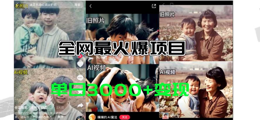 全网爆火的AI让老照片动起来教程，蹭热点日赚3000+，内含免费工具一键…轻创网-网创项目资源站-副业项目-创业项目-搞钱项目轻创网