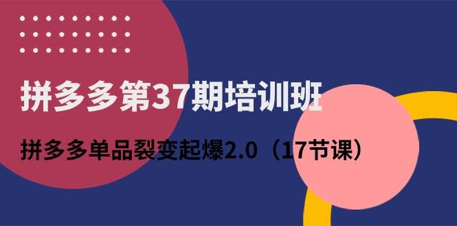 拼多多第37期培训班：拼多多单品裂变起爆2.0（17节课）轻创网-网创项目资源站-副业项目-创业项目-搞钱项目轻创网
