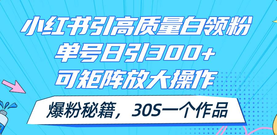 小红书引高质量白领粉，单号日引300+，可放大操作，爆粉秘籍！30s一个作品轻创网-网创项目资源站-副业项目-创业项目-搞钱项目轻创网
