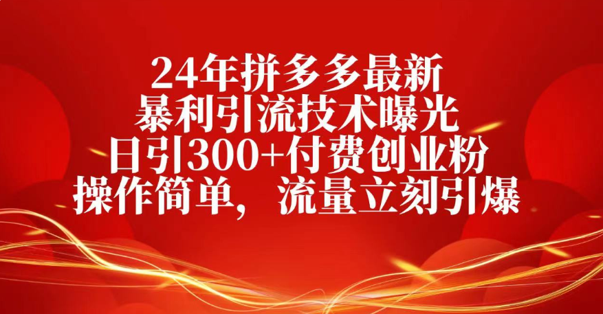25年拼多多最新暴利引流技术曝光、日引300+付费创业粉操作简单,流量立刻引爆轻创网-网创项目资源站-副业项目-创业项目-搞钱项目轻创网