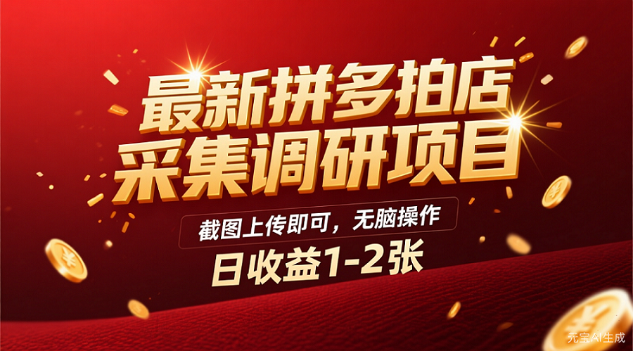 最新拼多多拍店采集调研项目，截图上传即可，无脑操作，日收益1-2张轻创网-网创项目资源站-副业项目-创业项目-搞钱项目轻创网